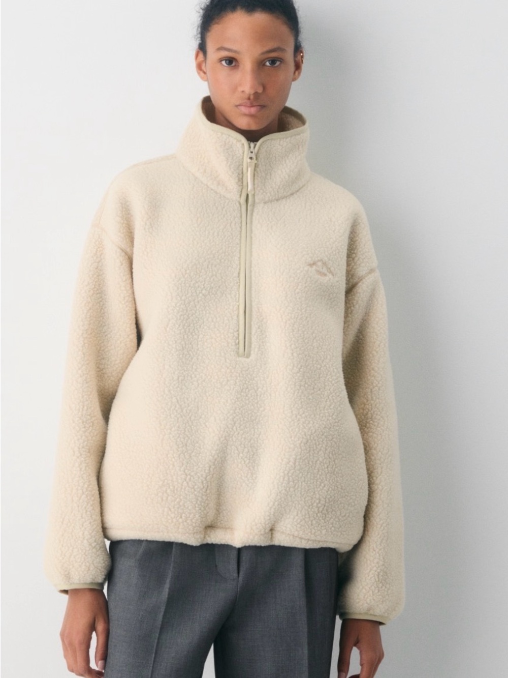 Aritzia Cream Teddy Fleece Half-Zip Jacket